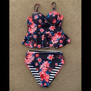 *NEW* Floral Striped Reversible Tankini Swimsuit